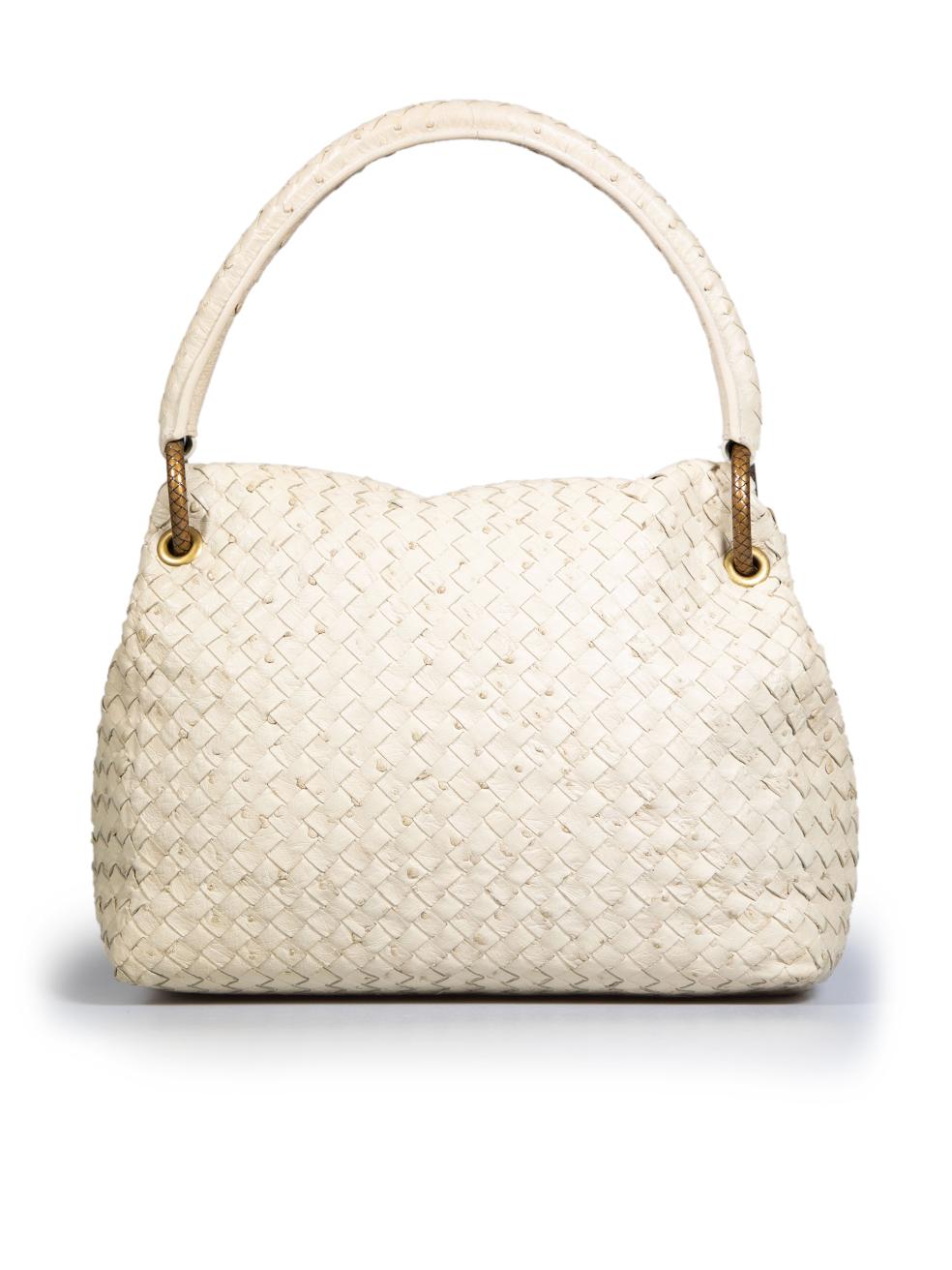 Beige Bottega Veneta Ecru Ostrich Leather Bag