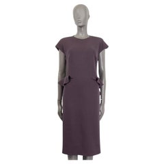 BOTTEGA VENETA eggplant wool RUFFLE DETAIL CAP SLEEVE Dress 40 S