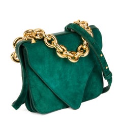 BOTTEGA VENETA Emerald Green Suede Small Mount Shoulder Bag