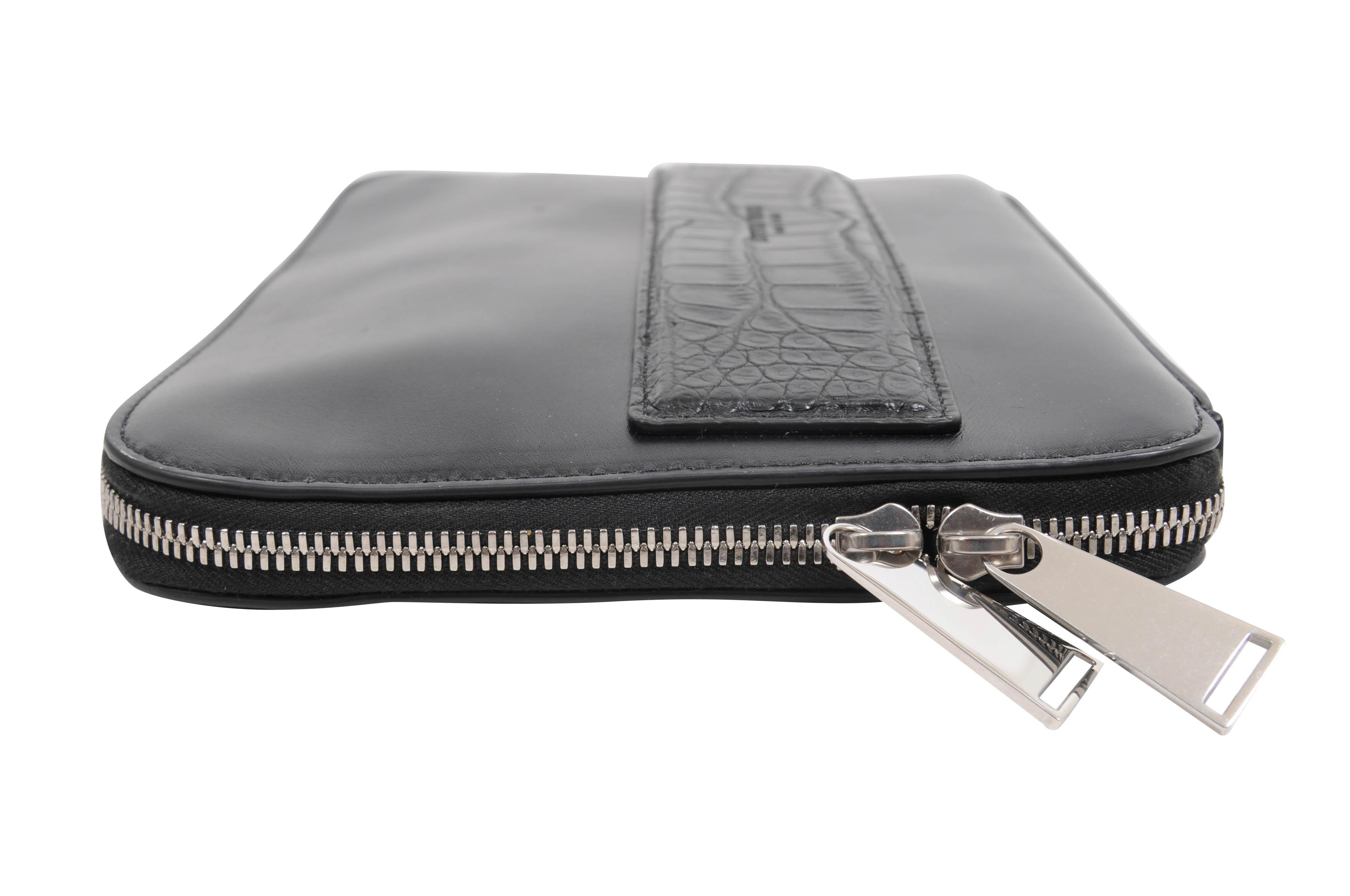 Bottega Veneta Umschlag Clutch Schwarz Krokodilriemen Kartenschlitz Herrenetui im Angebot 1