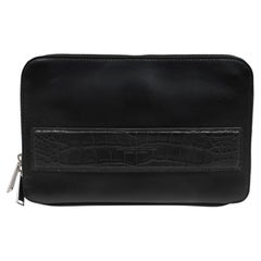 Bottega Veneta Envelope Clutch Black Crocodile Strap Card Slot Mens Pouch