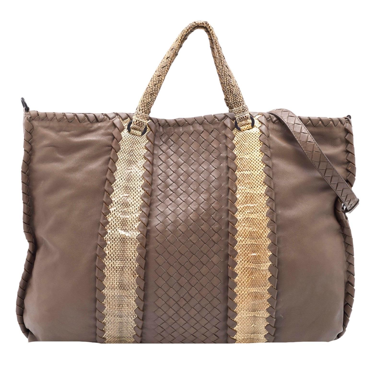 BOTTEGA VENETA Exotic Woven Leather Intrecciato Nappa Ayers XL Tote Shoulder Bag For Sale