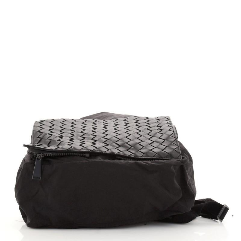 Black Bottega Veneta Expandable Backpack Nylon with Intrecciato Leather Medium