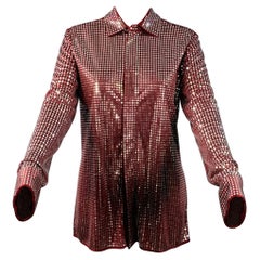 BOTTEGA VENETA Fall 2019 Size S Burgundy Silver Satin Jersey Embellishment Shirt