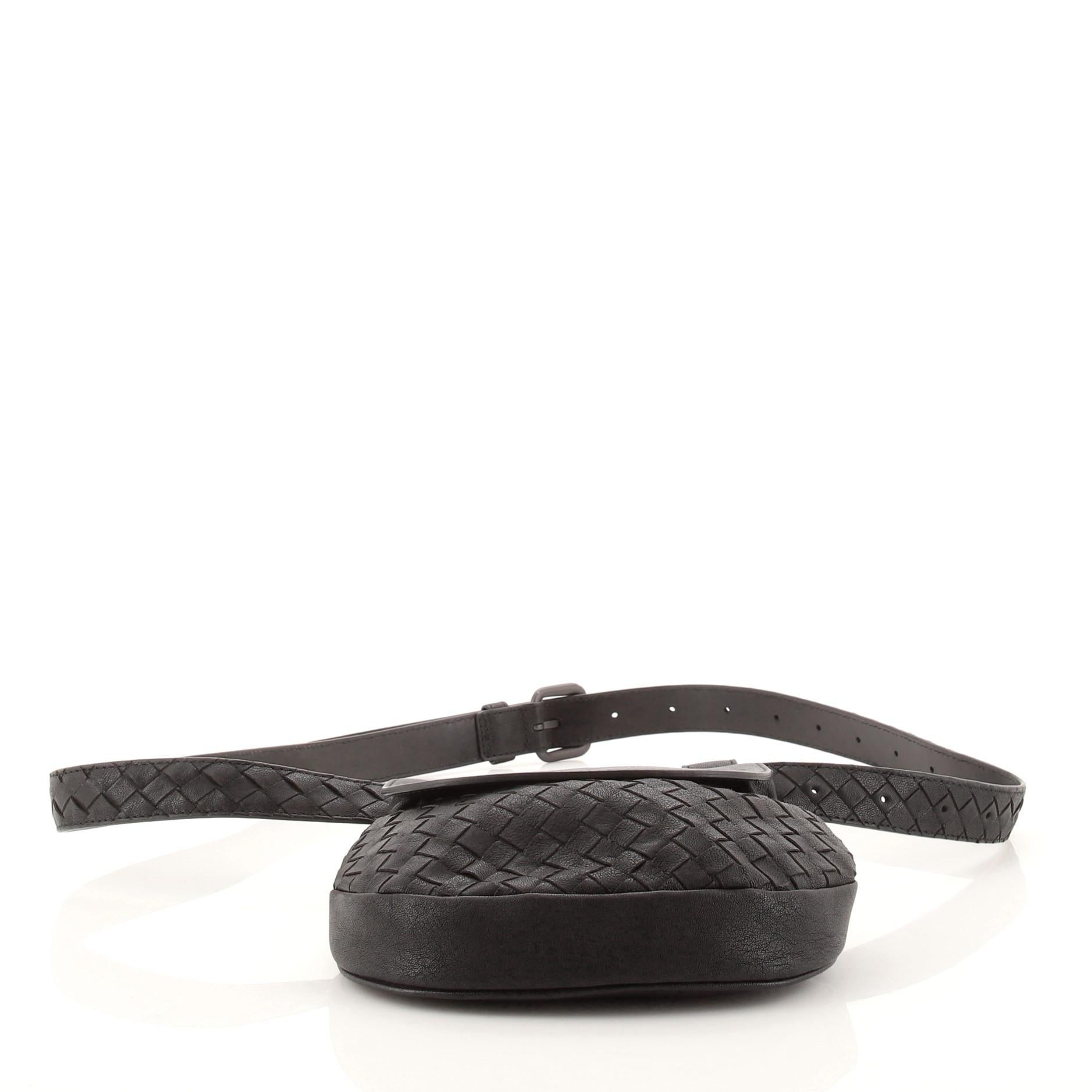 Black Bottega Veneta Flap Belt Bag Intrecciato Nappa Small