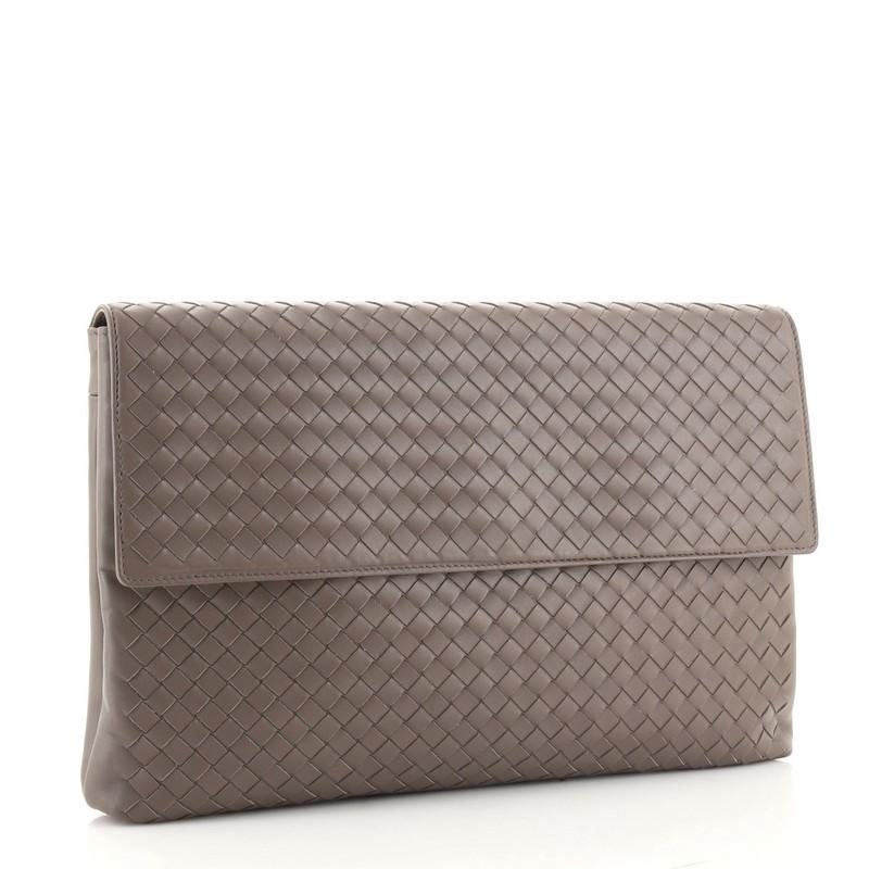Gray Bottega Veneta Flap Clutch Intrecciato Nappa Large