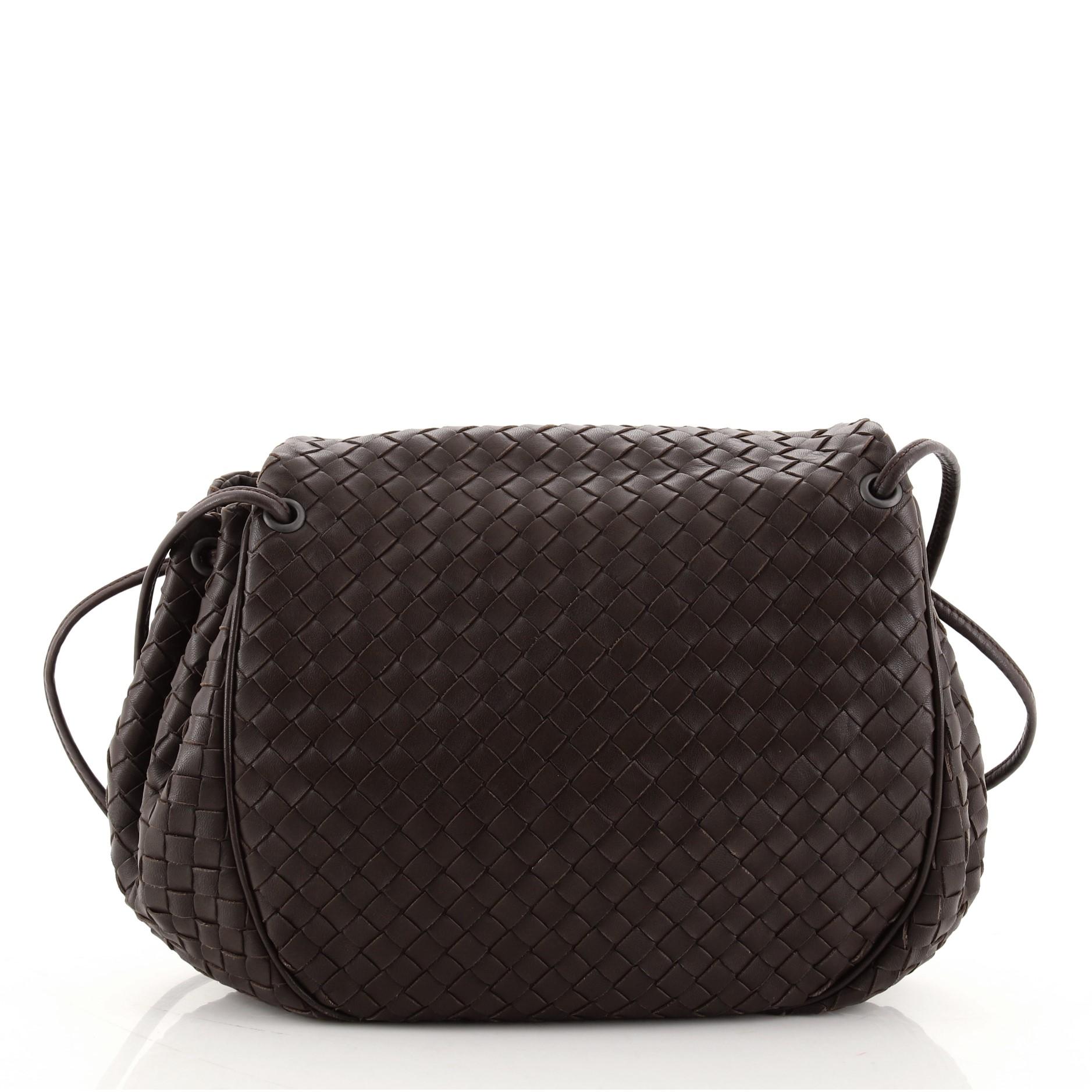 Black Bottega Veneta Flap Messenger Bag Intrecciato Nappa Small