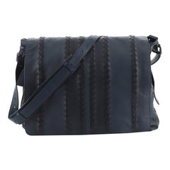 Bottega Veneta Flap Messenger Bag Leather with Intrecciato Detail Large