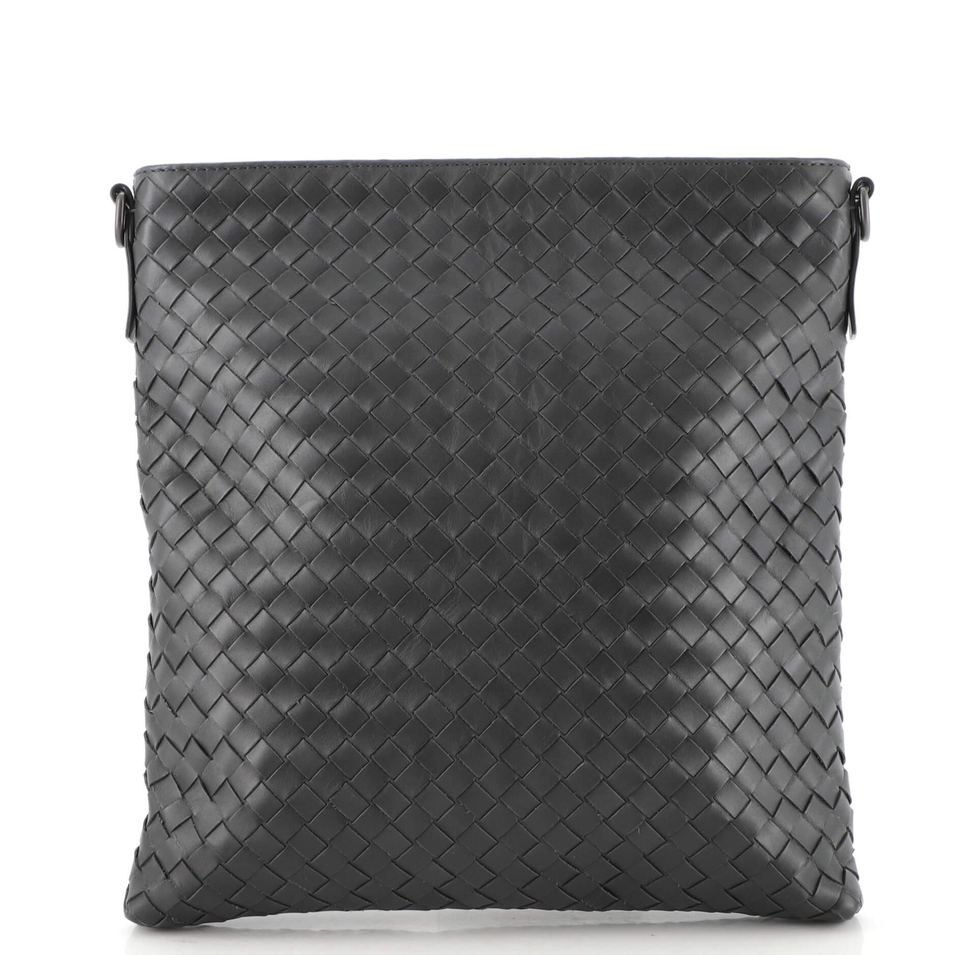 Black Bottega Veneta Flat Messenger Bag Intrecciato Nappa Small