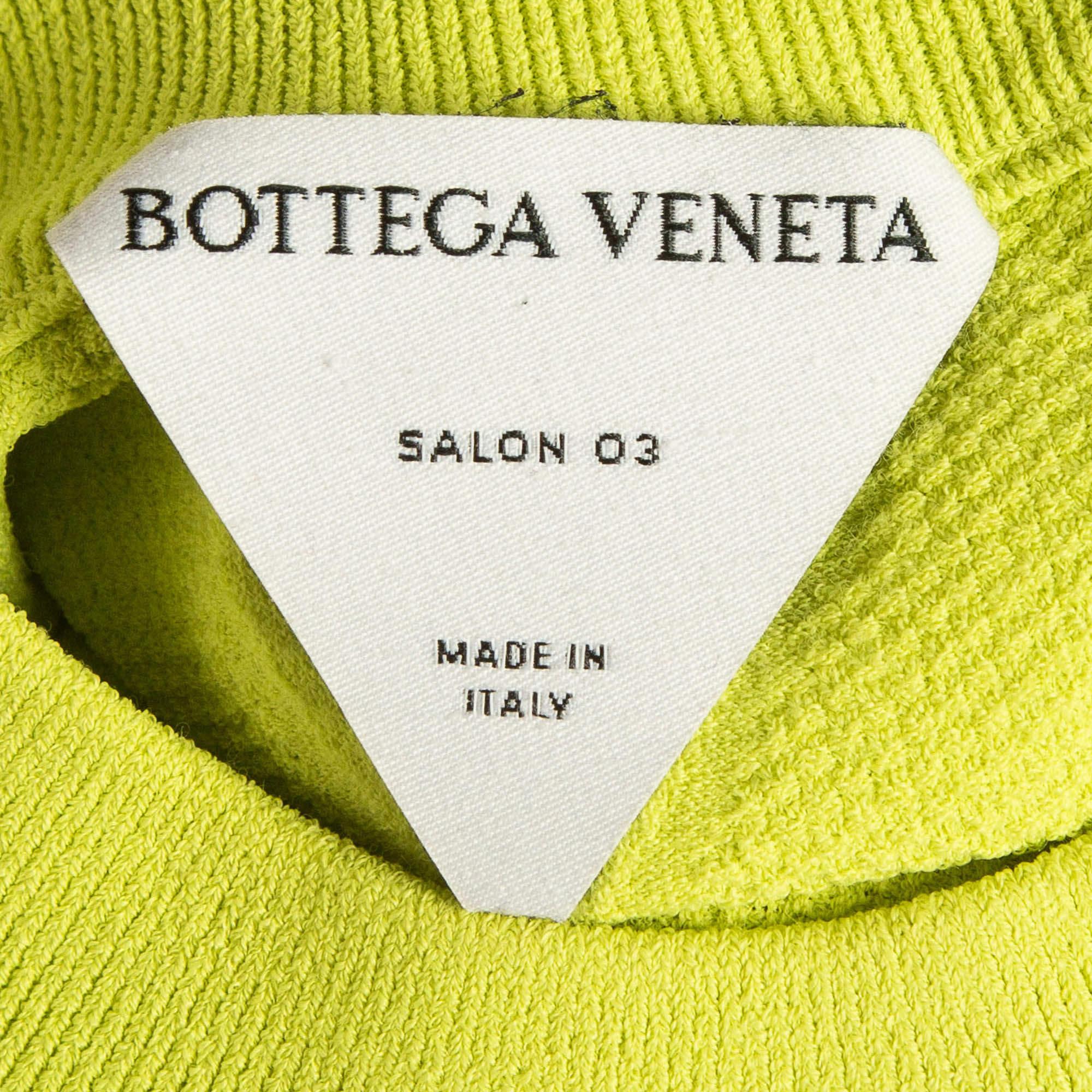 Bottega Veneta Fluorescent Green TechnoSkin Knit Sweatshirt S In Excellent Condition For Sale In Dubai, Al Qouz 2