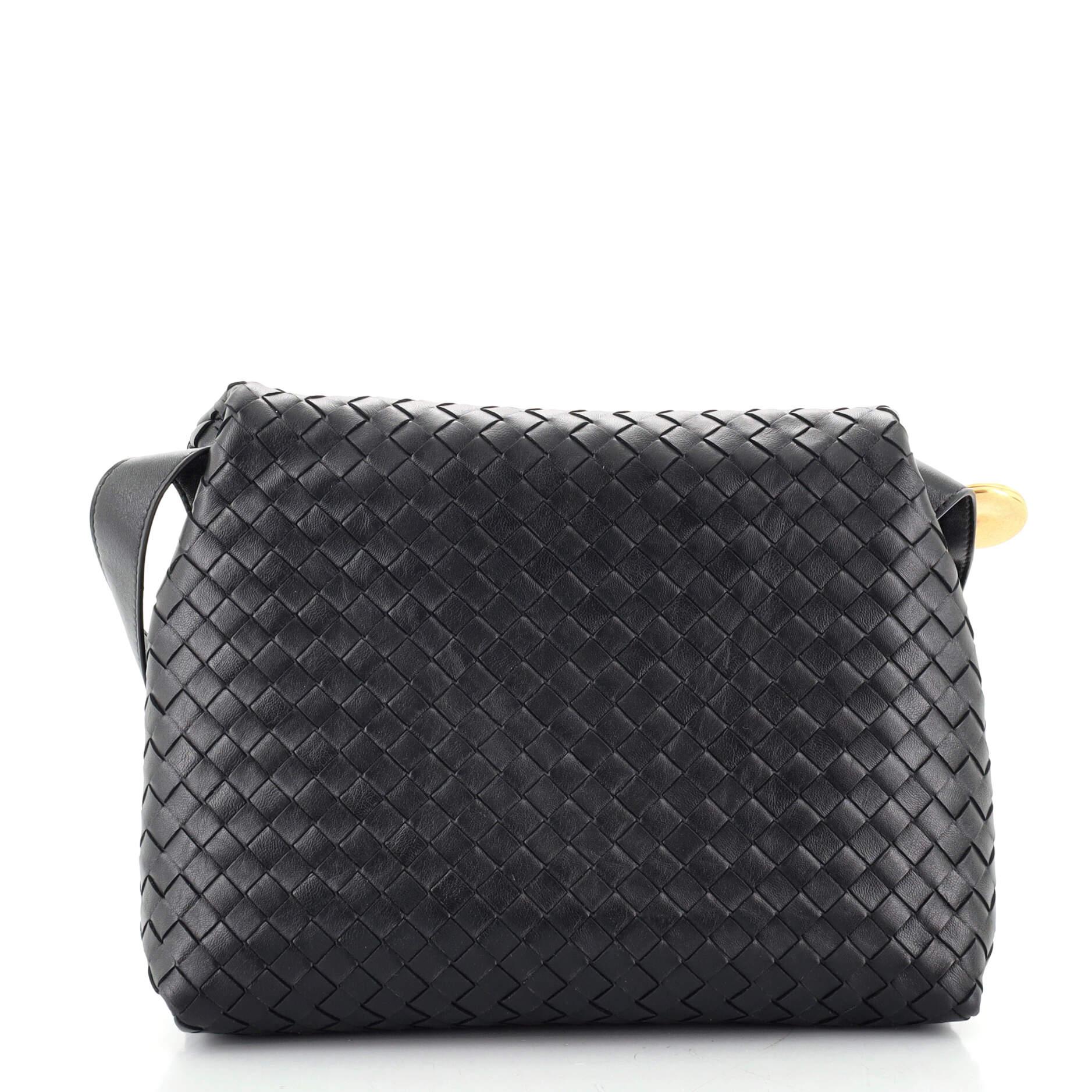 Black Bottega Veneta Fold Crossbody Bag Intrecciato Nappa Small