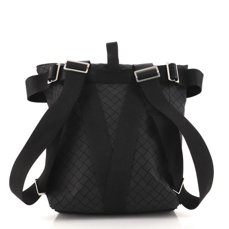 Black Bottega Veneta Fold-Over Backpack Intrecciato Effect Rubber For Sale