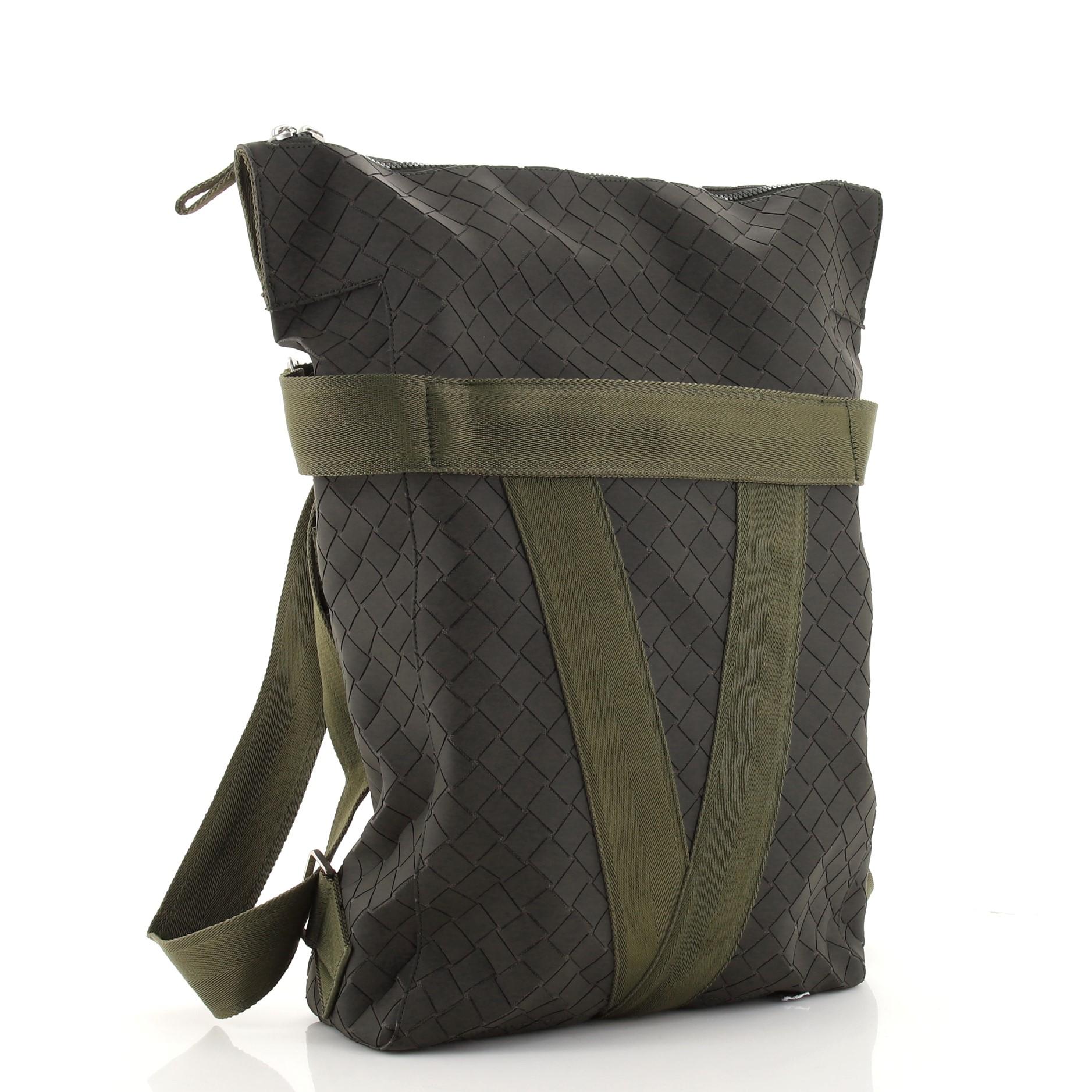 Black Bottega Veneta Fold-Over Backpack Intrecciato Effect Rubber