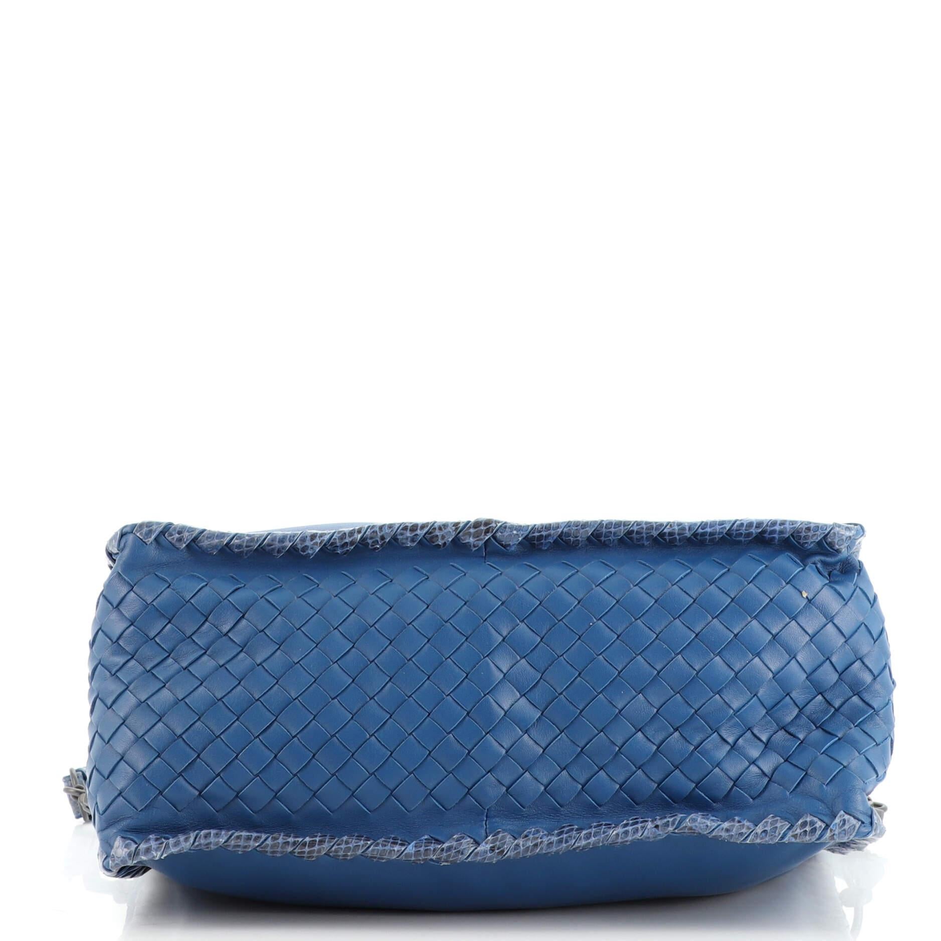 Bottega Veneta Fold Over Convertible Shoulder Bag Leather with Python Med In Good Condition In NY, NY