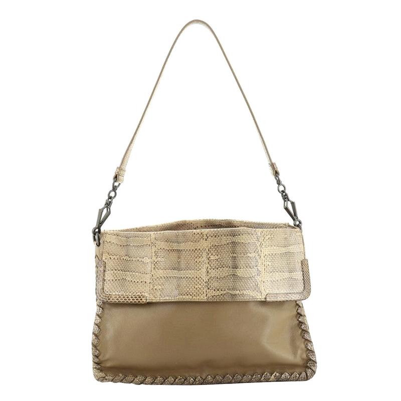 Bottega Veneta Fold Over Convertible Shoulder Bag Leather With Python Medium