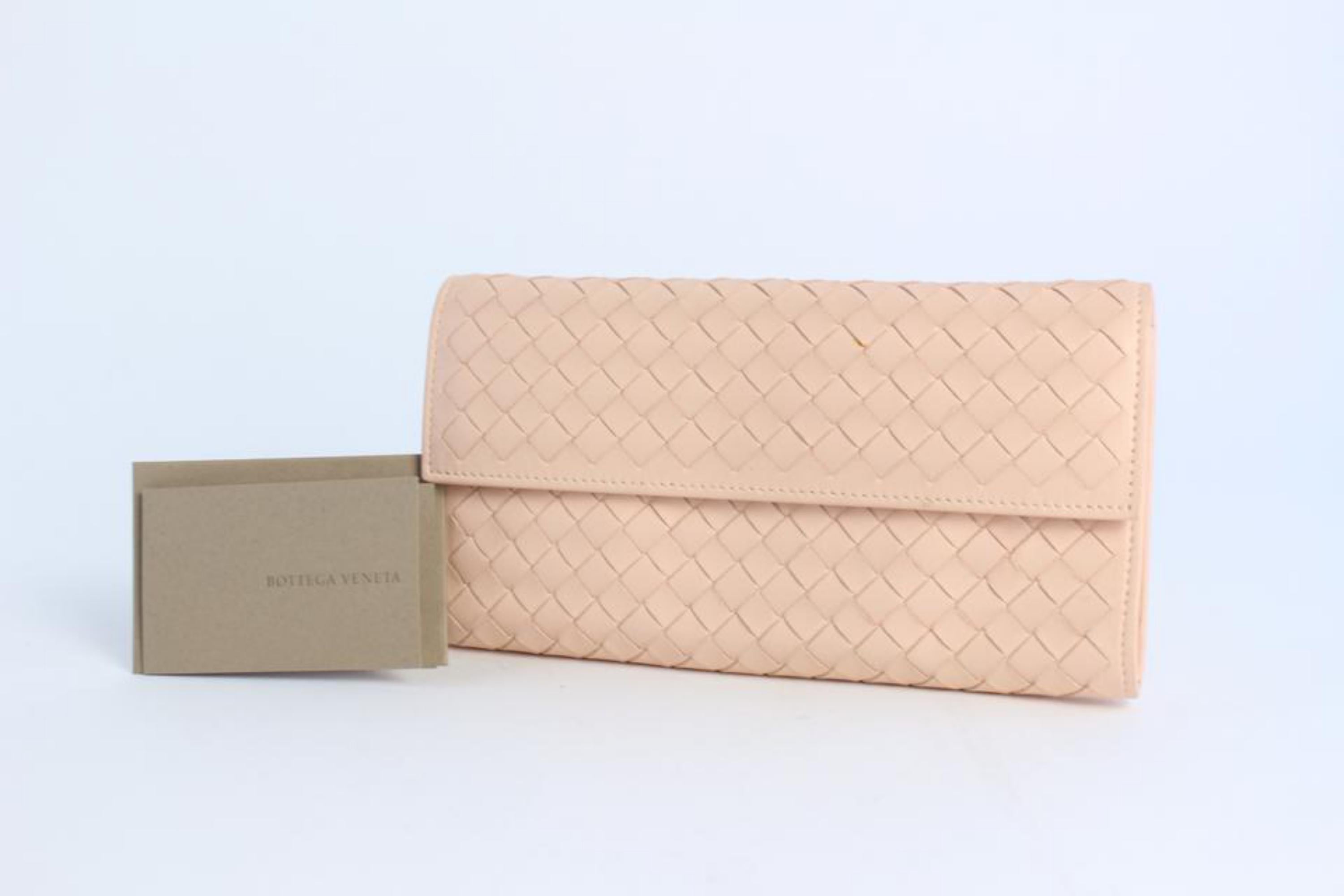 Orange Bottega Veneta Fold-over Flap Wallet 5mz0828 Pink Leather Clutch For Sale