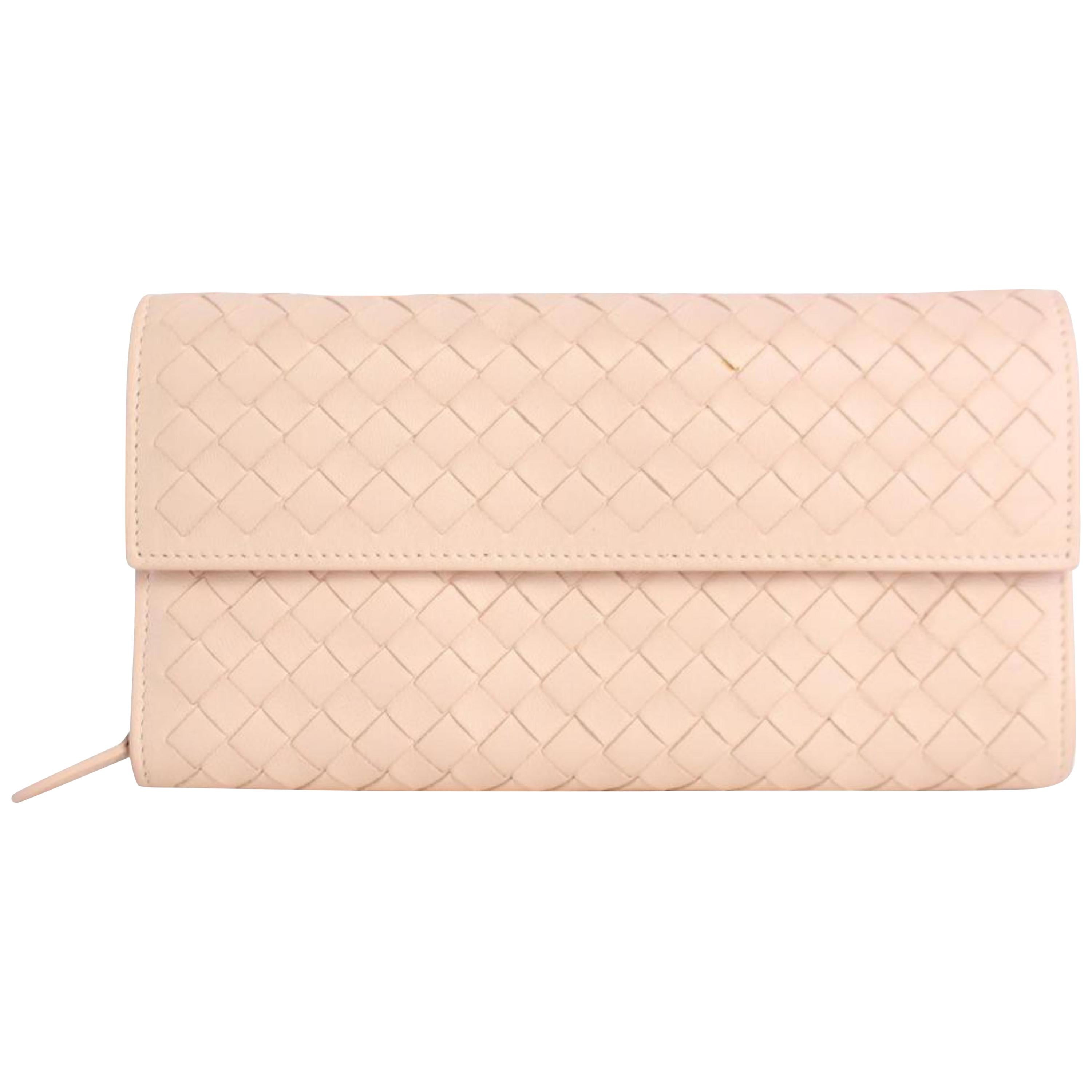 Bottega Veneta Fold-over Flap Wallet 5mz0828 Pink Leather Clutch For Sale