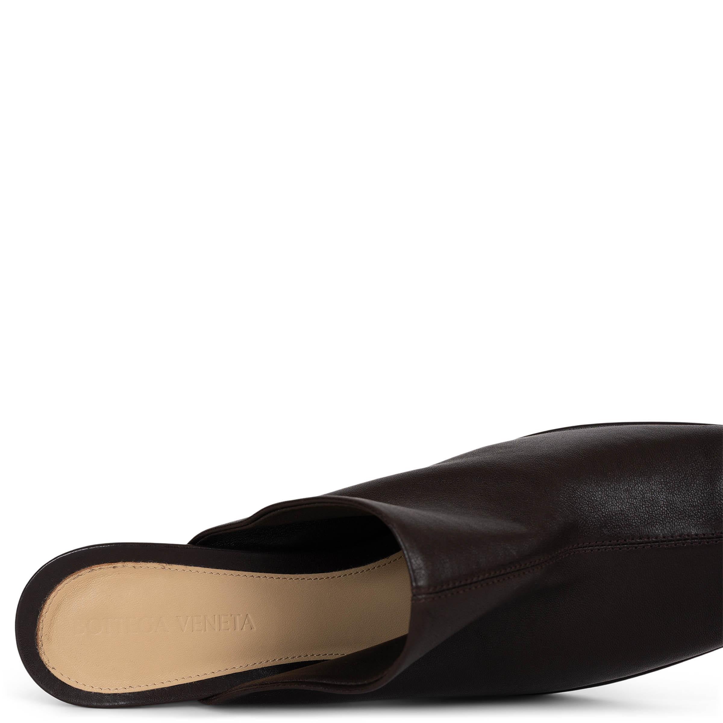 BOTTEGA VENETA Fondant brown leather 2021 STACK WEDGE MULE Sandals Shoes 38.5 For Sale 2