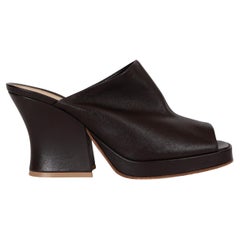 BOTTEGA VENETA Fondant brown leather 2021 STACK WEDGE MULE Sandals Shoes 38.5