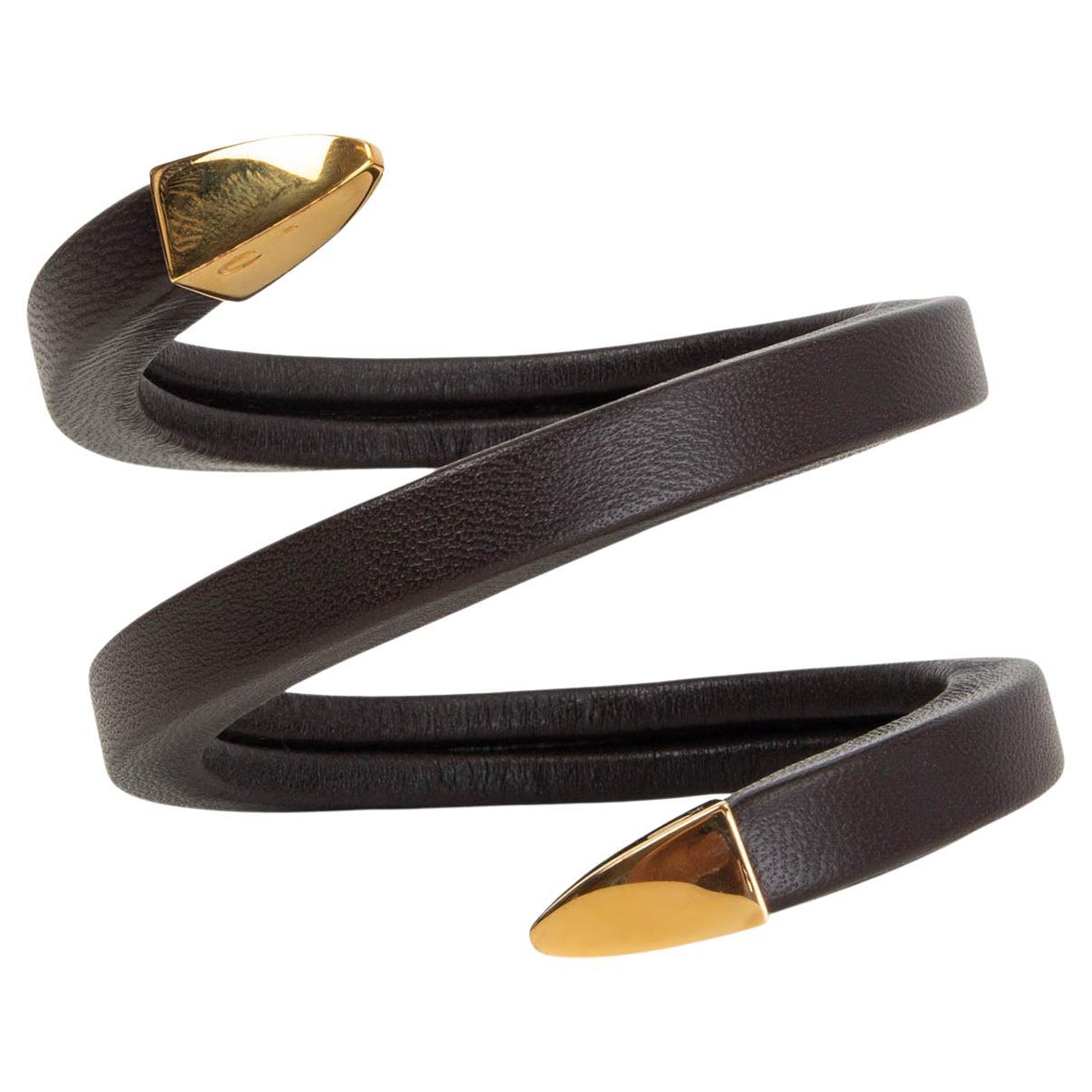 BOTTEGA VENETA Fondant dark brown leather 20212 SPIRAL Cuff Bracelet