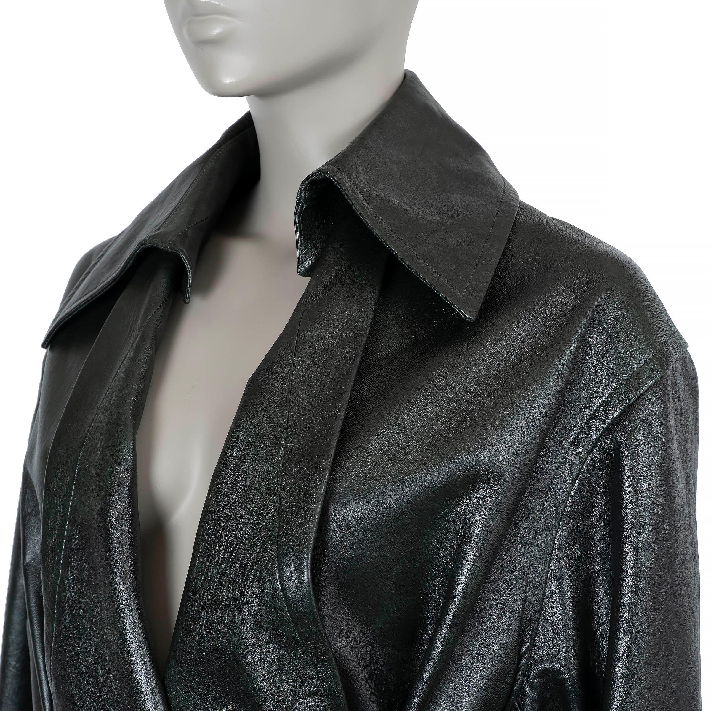 BOTTEGA VENETA waldgrünes Leder 2023 OVERSIZED BELTED Mantel Jacke 36 XS Damen im Angebot