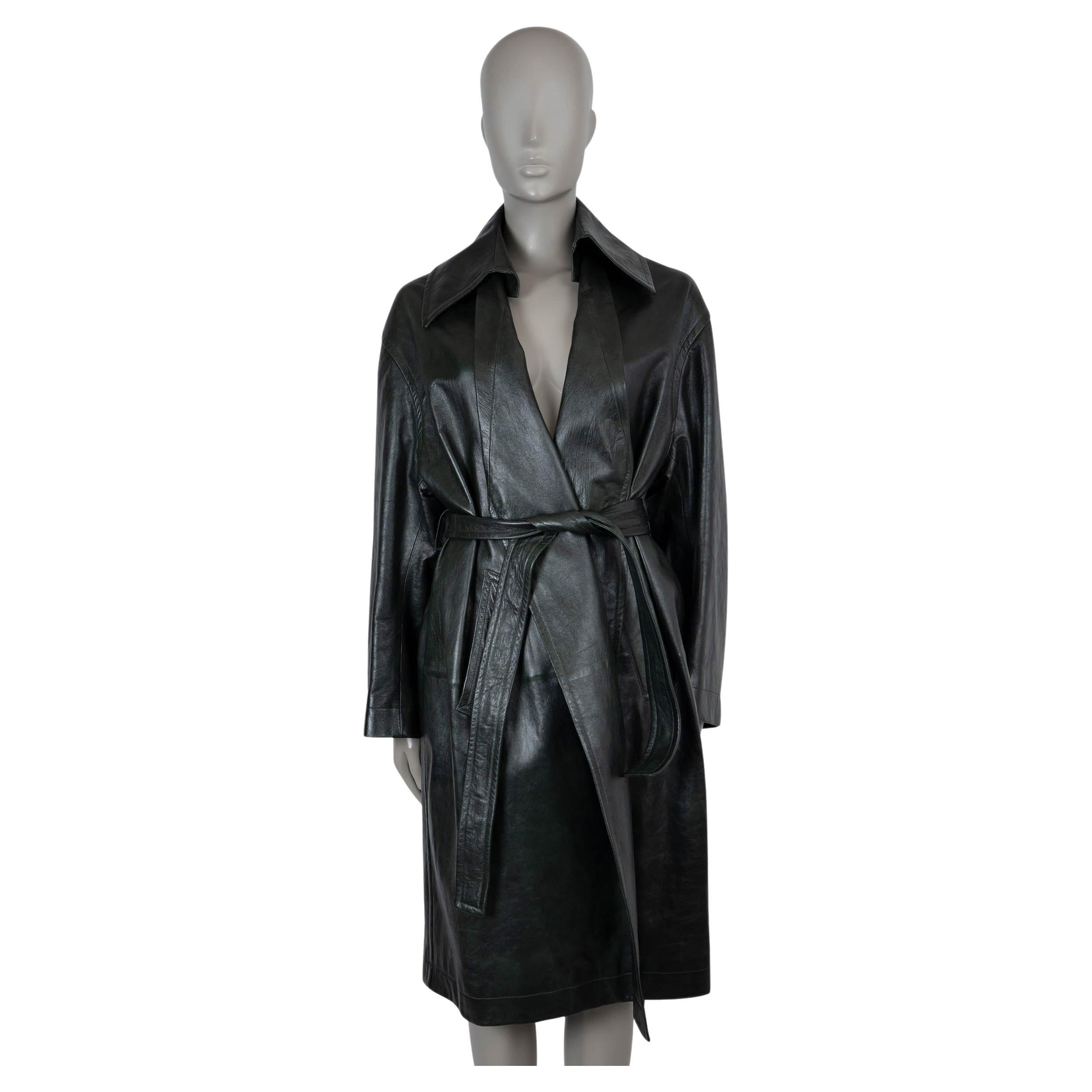 BOTTEGA VENETA waldgrünes Leder 2023 OVERSIZED BELTED Mantel Jacke 36 XS im Angebot