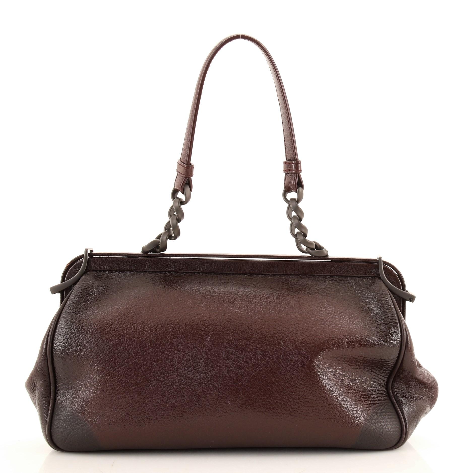 Bottega Veneta Frame Shoulder Bag Printed Glazed Leather Medium In Good Condition In NY, NY