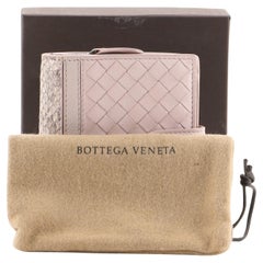 Bottega Veneta French Wallet Intrecciato Nappa with Snakeskin Compact Pink