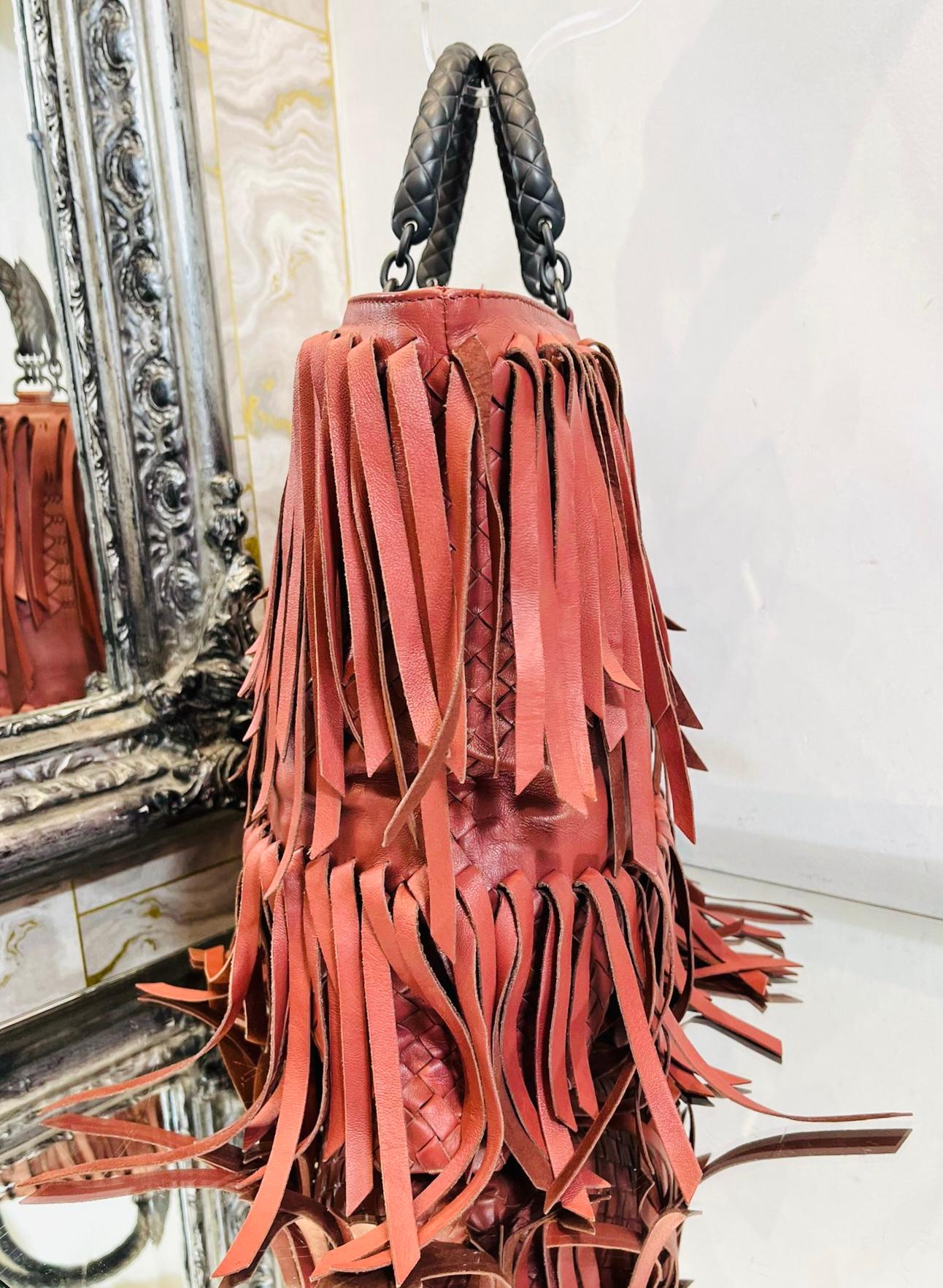 Orange Bottega Veneta Fringe Intrecciato Leather Tote Bag For Sale