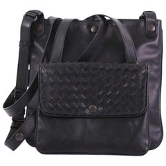 Bottega Veneta Front Pocket Messenger Bag Leather with Intrecciato Detail Small