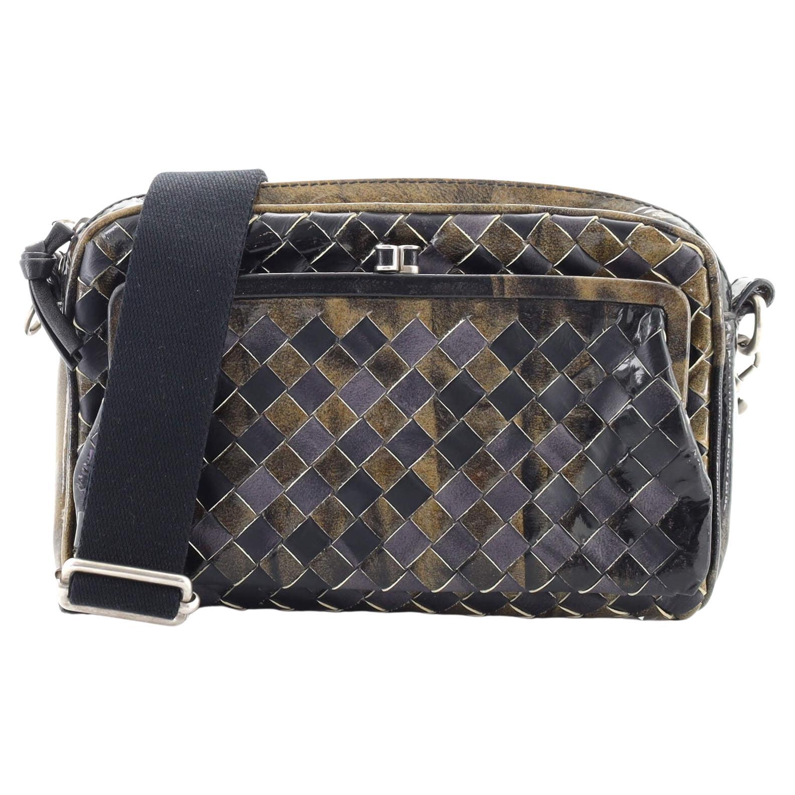 Bottega Veneta Front Pocket Zip Crossbody Bag Patent Intrecciato Nappa Small