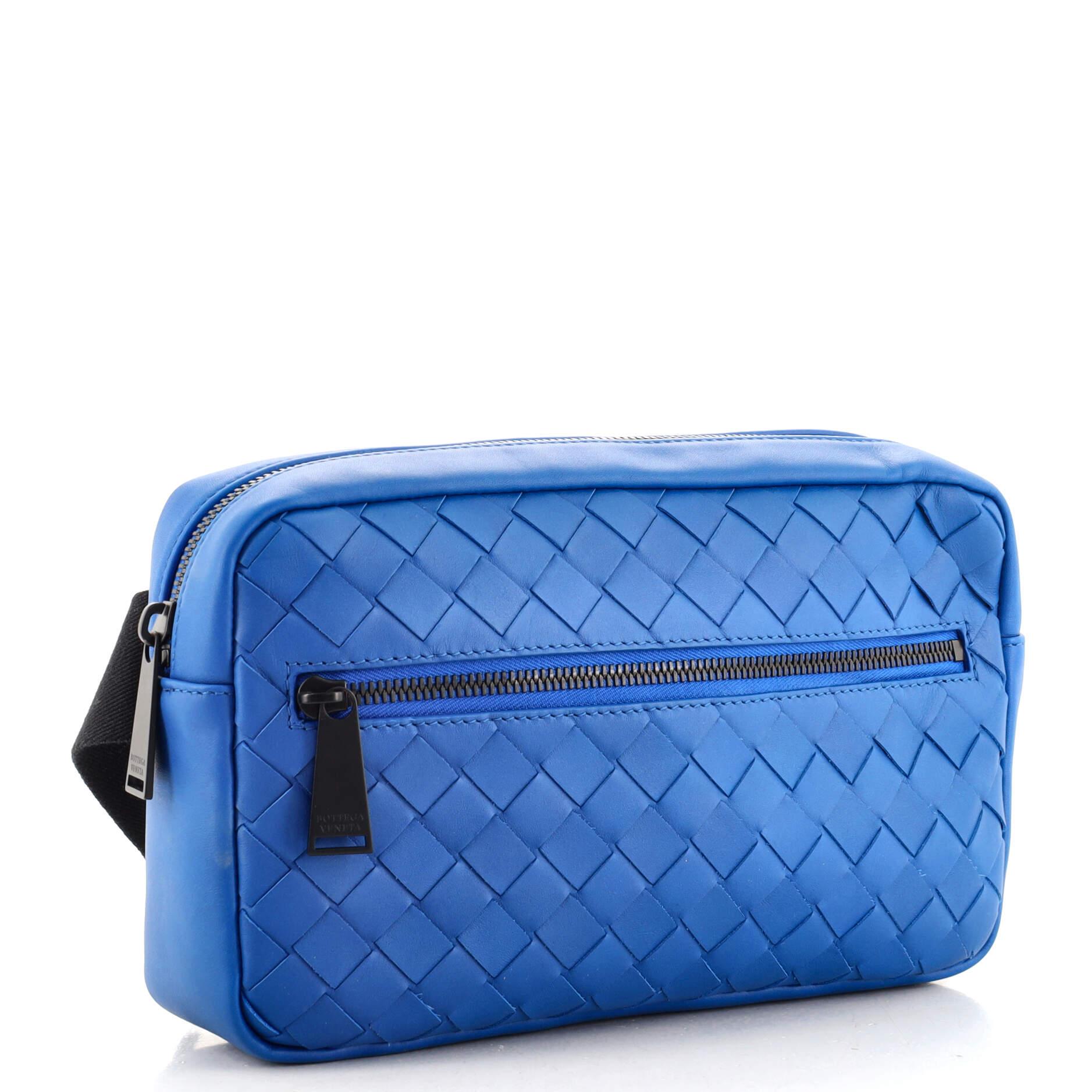 Blue Bottega Veneta  Front Zip Belt Bag Intrecciato Nappa