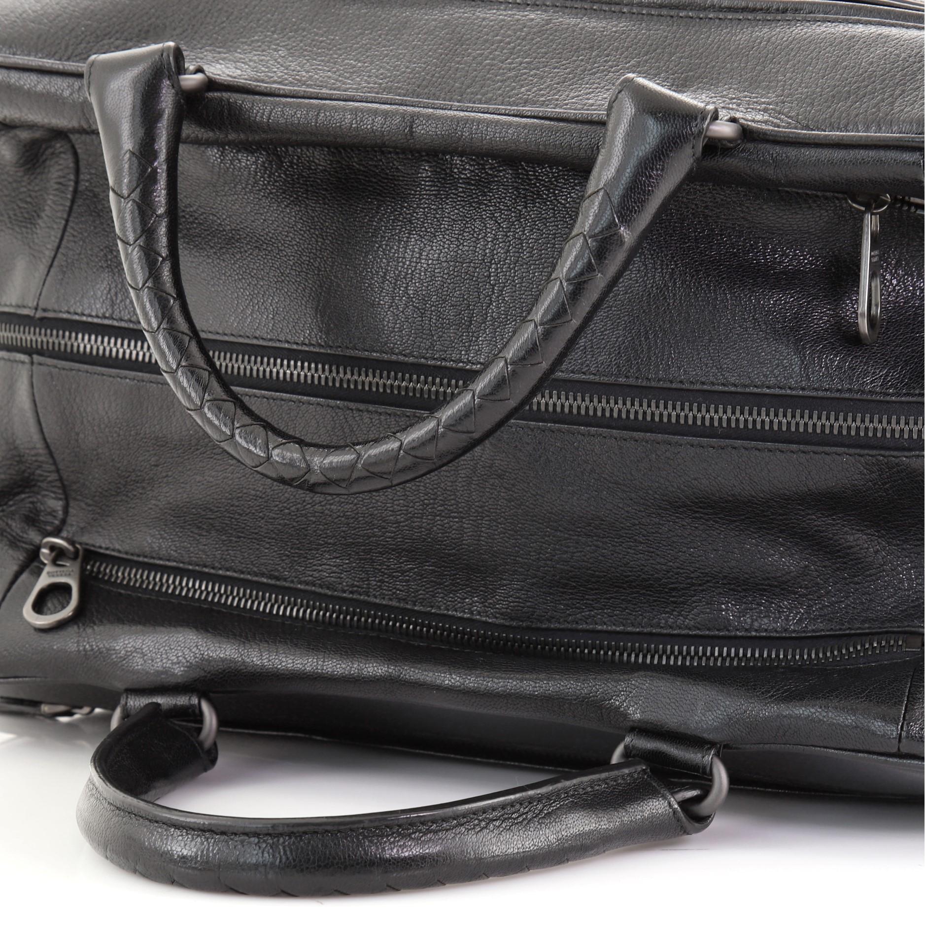 Bottega Veneta Front Zip Duffle Bag Leather with Intrecciato Detail Large 1