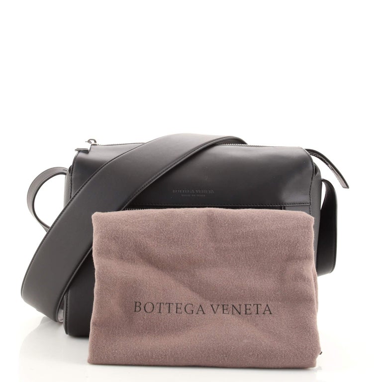 Bottega Front Zip Pocket Messenger Bag Leather and Coated Canvas