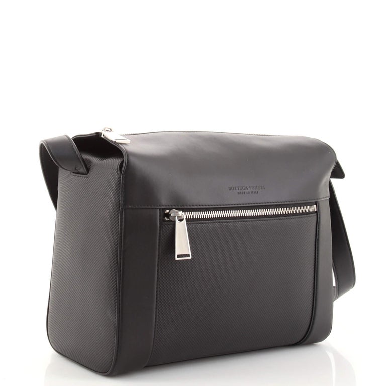Bottega Front Zip Pocket Messenger Bag Leather and Coated Canvas