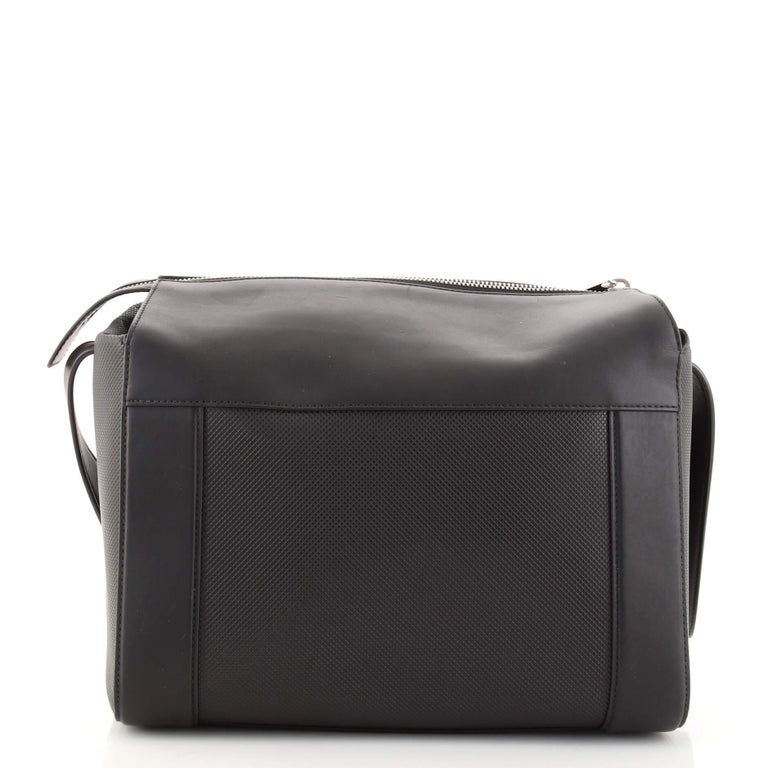 Bottega Front Zip Pocket Messenger Bag Leather and Coated Canvas