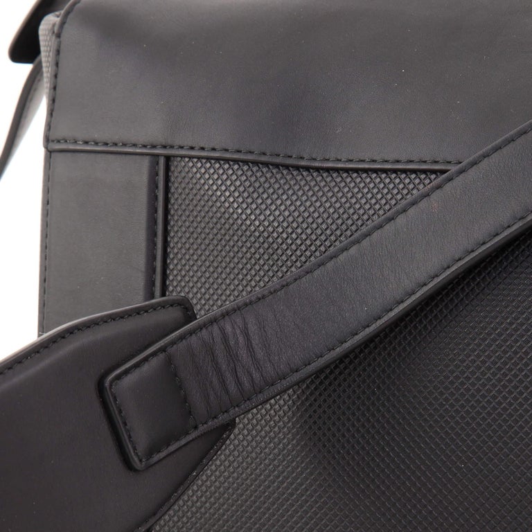 Bottega Front Zip Pocket Messenger Bag Leather and Coated Canvas