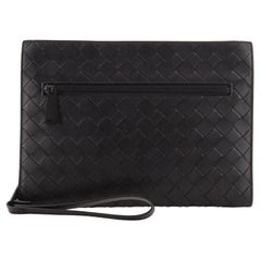 Bottega Veneta Front Zip Pocket Wristlet Clutch Intrecciato Leather Medium