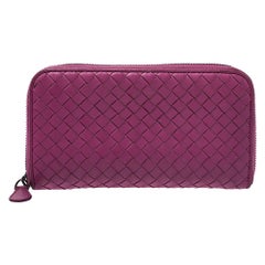 Bottega Veneta Fuchsia Intrecciato Leather Zip Around Wallet