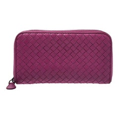 Bottega Veneta Fuchsia Intrecciato Leather Zip Around Wallet