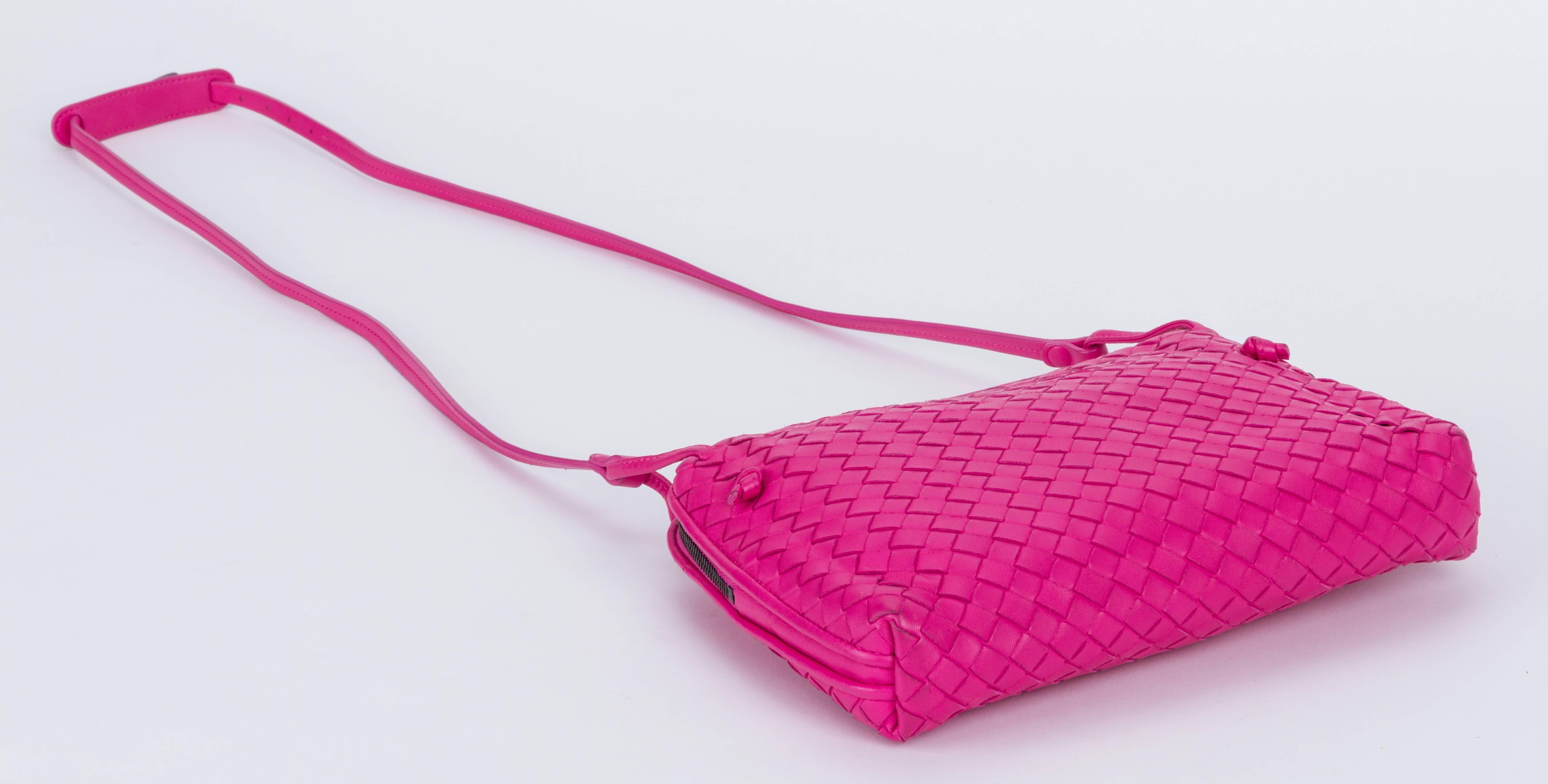 Pink Bottega Veneta Fuchsia Woven Crossbody Bag