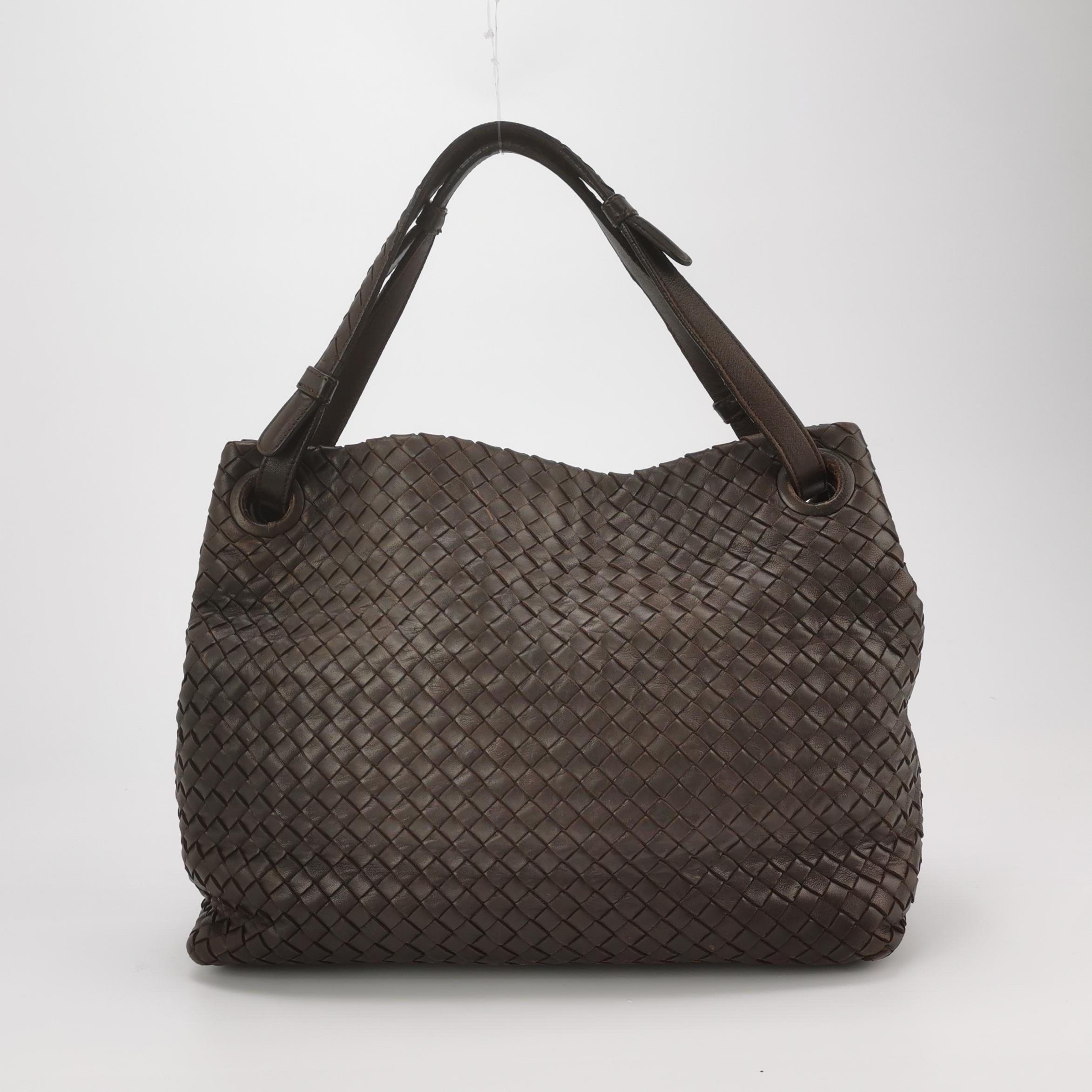 De las mujeres Bottega Veneta Garda Marrón Oscuro Piel de Nappa Intrecciato Grande 33cm en venta