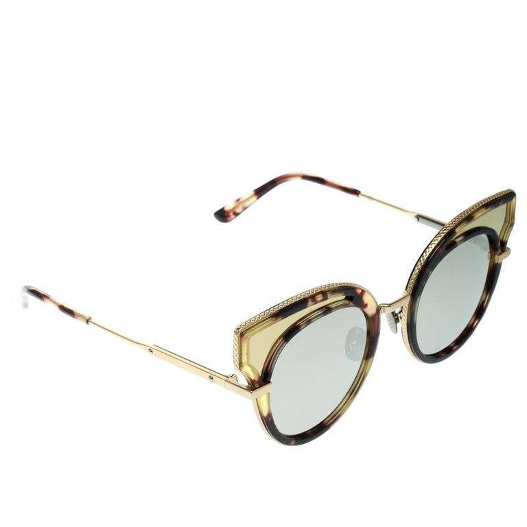 Bottega Veneta Gold/Black Mirrored BV0094S Cat Eye 