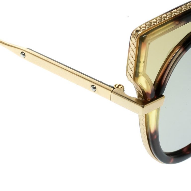 Bottega Veneta Gold/Black Mirrored BV0094S Cat Eye Sunglasses For Sale ...