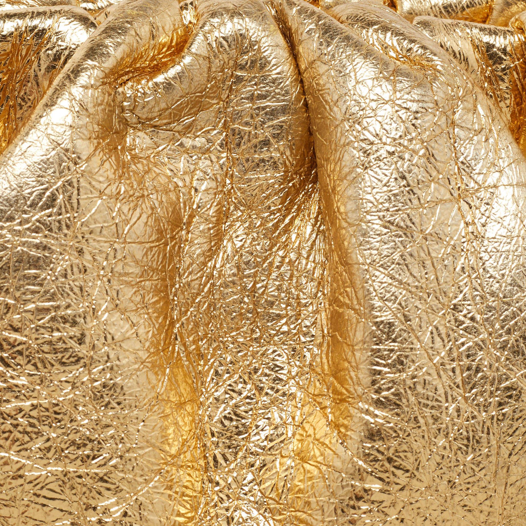Bottega Veneta Gold Crinkled Leather The Pouch Clutch 6