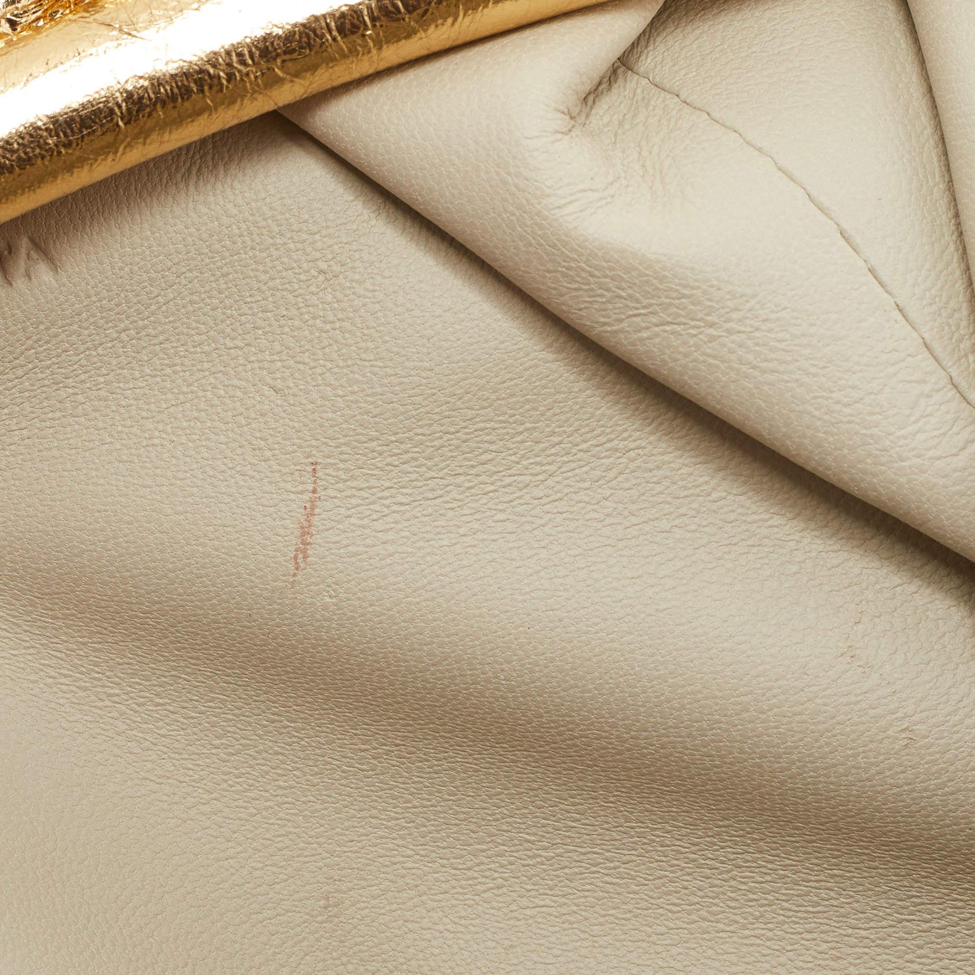 Bottega Veneta Gold Crinkled Leather The Pouch Clutch 8