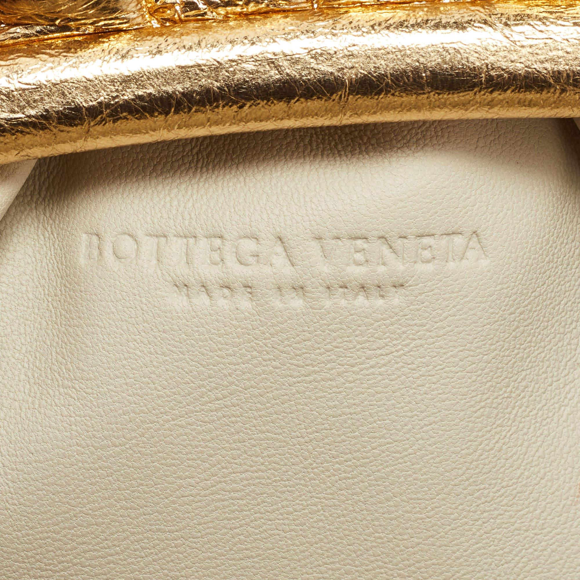 Bottega Veneta Gold Crinkled Leather The Pouch Clutch 3