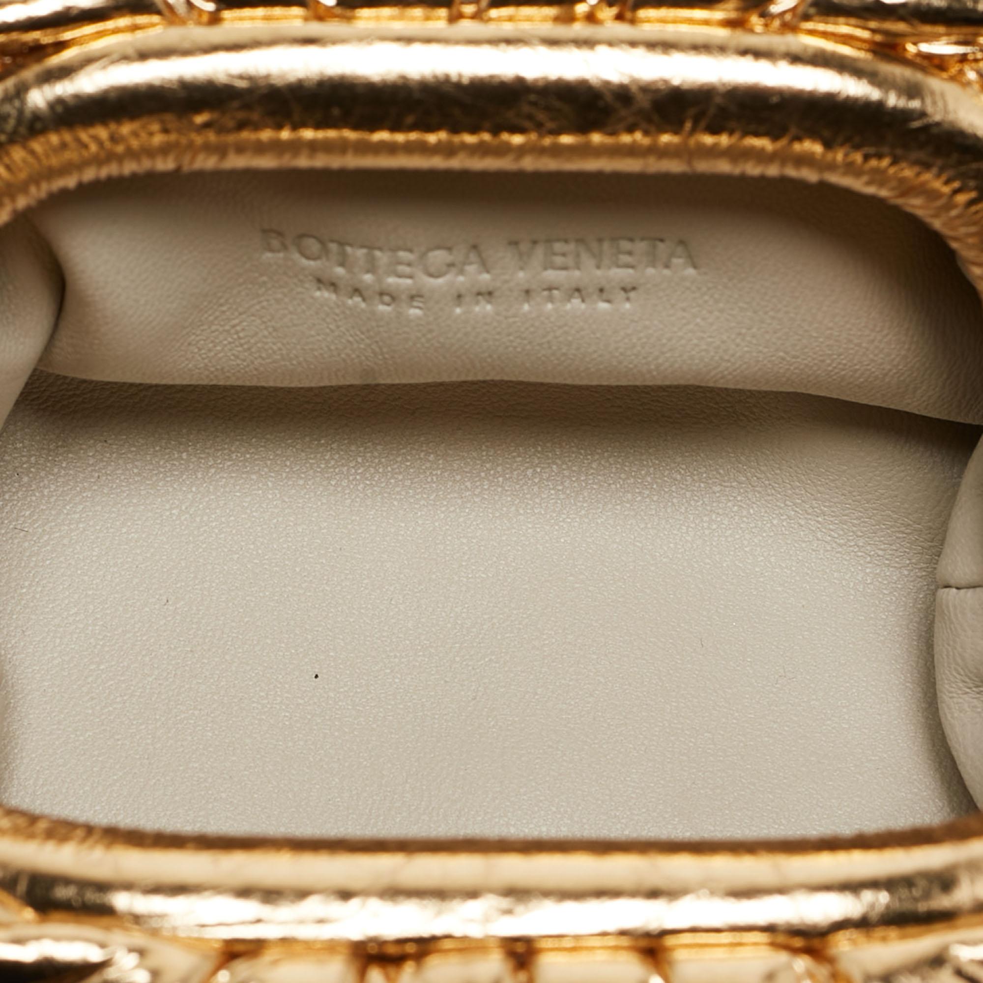 Bottega Veneta Gold Foil Leather Extra Mini Pouch Bag 3