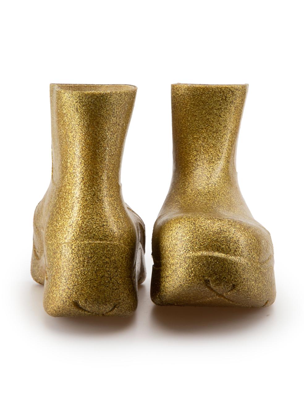Brown Bottega Veneta Gold Glitter Platform Puddle Boots Size IT 39