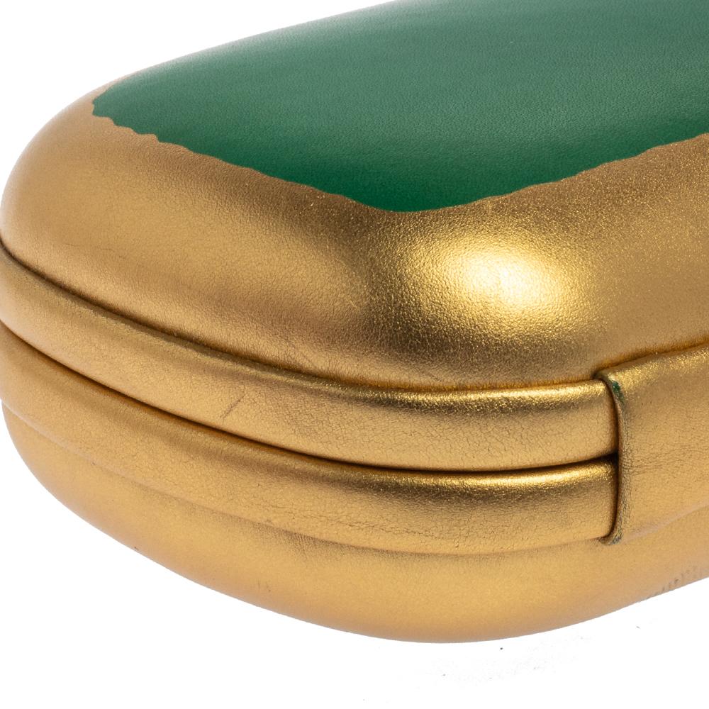 Bottega Veneta Gold/Grün Vergoldetes Wachsleder Knoten Clutch 5